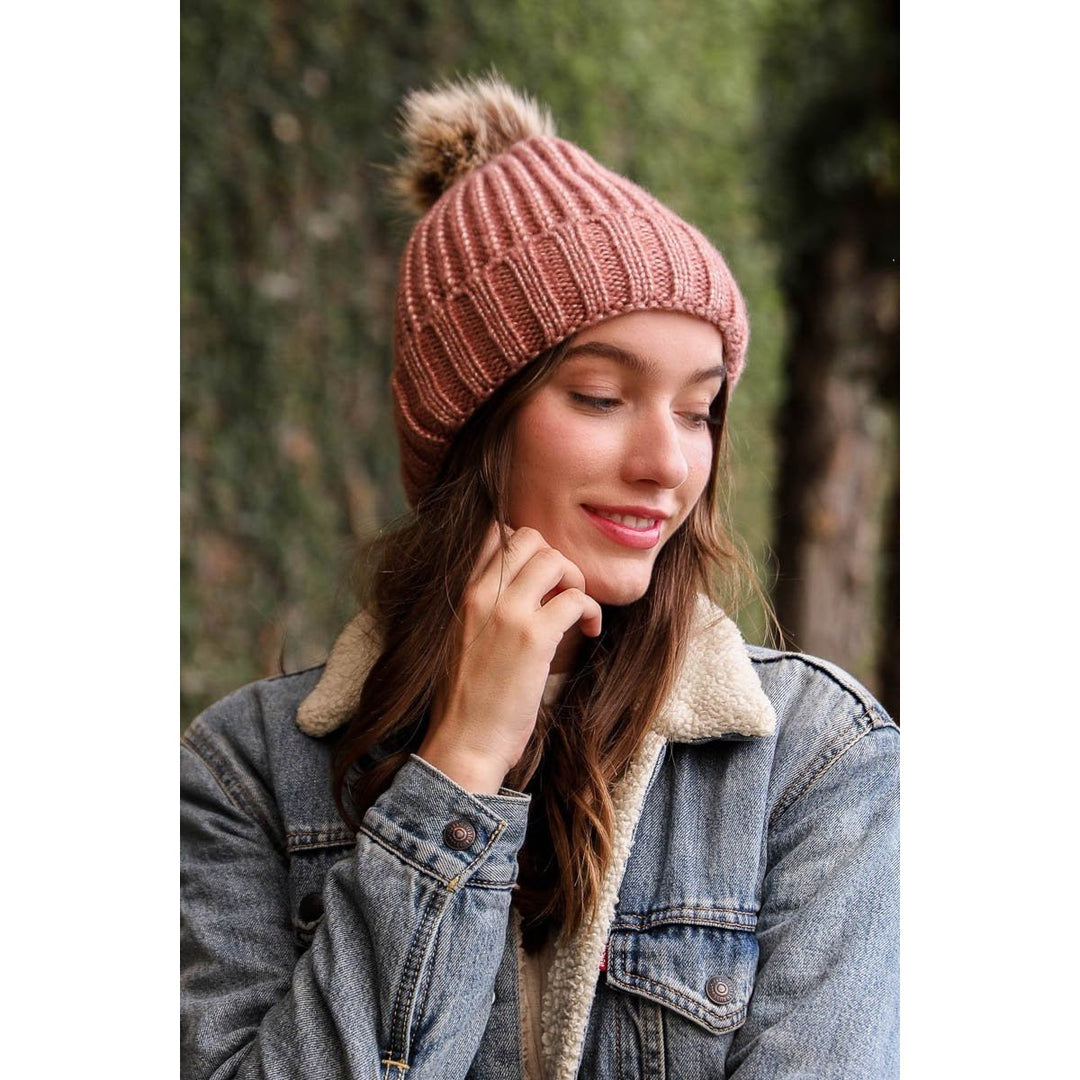 Soft Rib Knit Pom Beanie Image 1