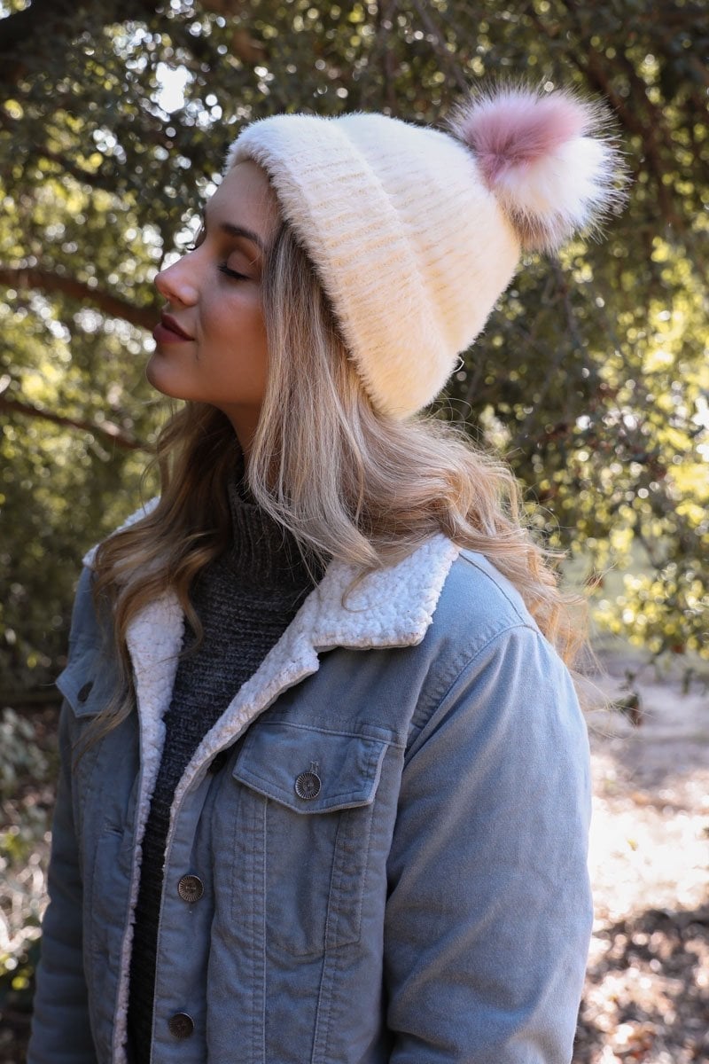 Soft Mohair Pom Beanie Image 3