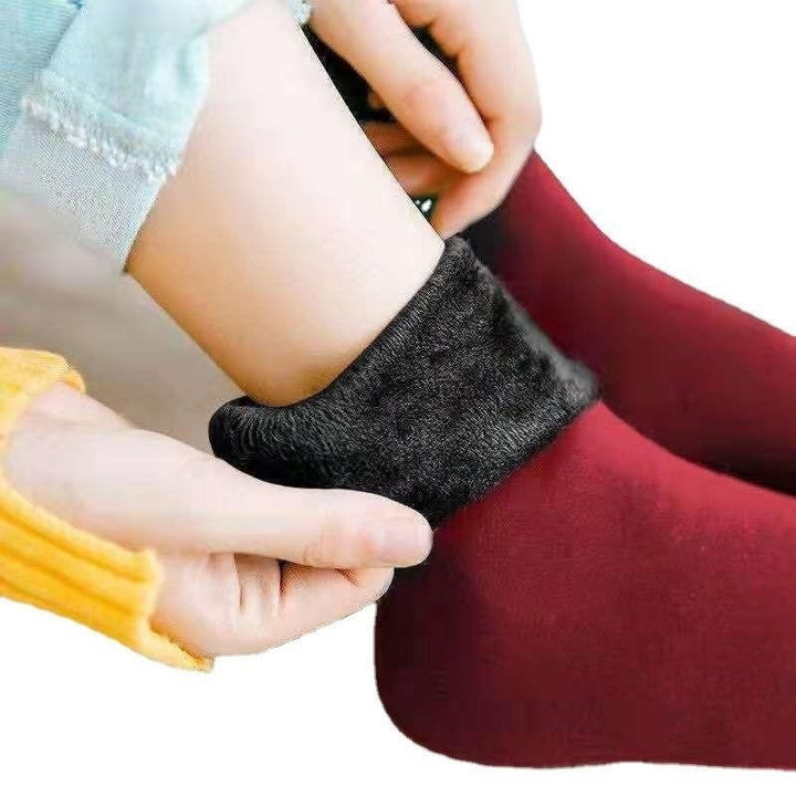 5Pairs/Lot Winter Warm Solid Women Socks Thicken Thermal Socks Wool Cashmere Black Skin Seamless Snow Sock Velvet Unisex Image 4