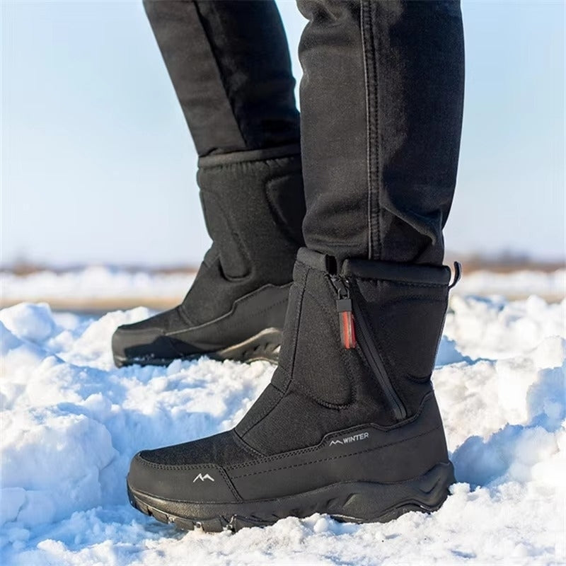 Mens Winter High-Top Boots - Warm Plush Sweat-Wicking Large Size Snow Boots for Outdoor Image 1