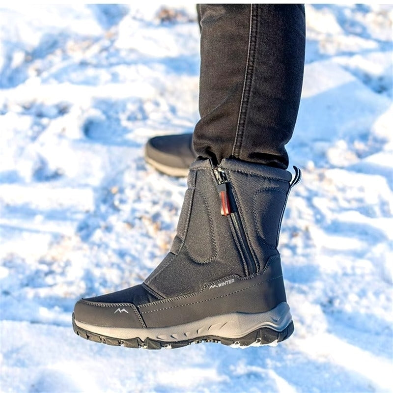 Mens Winter High-Top Boots - Warm Plush Sweat-Wicking Large Size Snow Boots for Outdoor Image 2