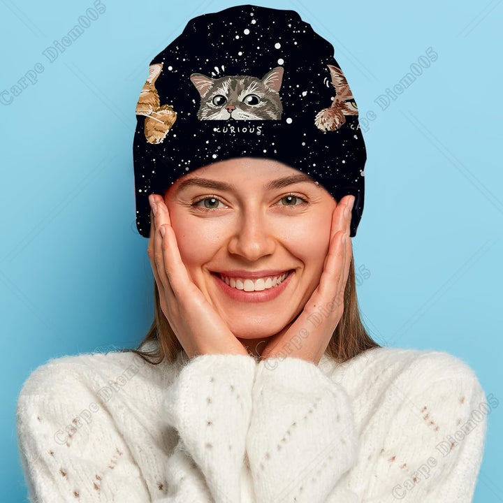 Cute Cat Beanie for Women Slouchy Mens Winter Hat Skull Cap Knitted Hat Cancer Headwear Accessories for Women Image 3