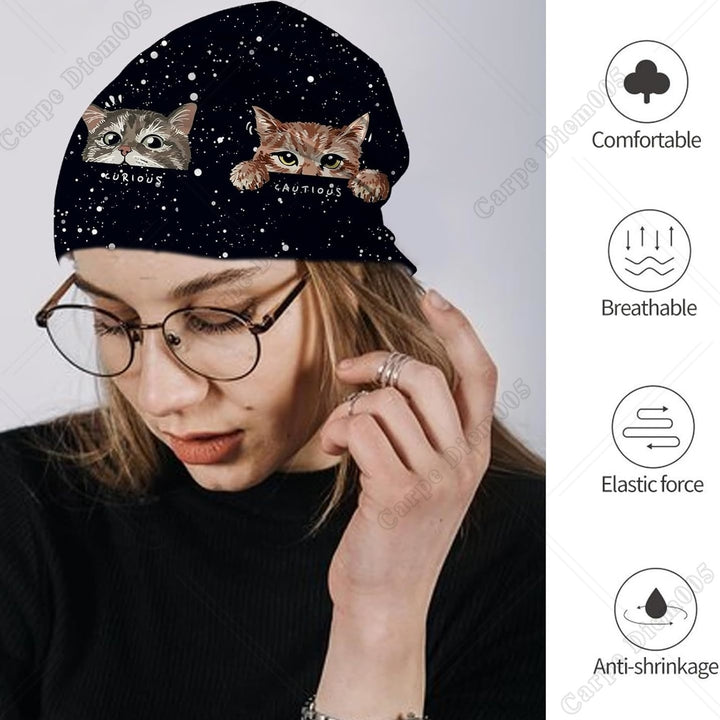 Cute Cat Beanie for Women Slouchy Mens Winter Hat Skull Cap Knitted Hat Cancer Headwear Accessories for Women Image 4