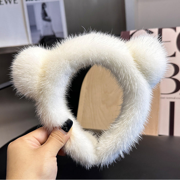 Cute Real Mink faux Cat Ears Headband For Women 100%faux Plush Hair Accessories Solid Head Wraps Luxury Girlfriend Gift Image 10