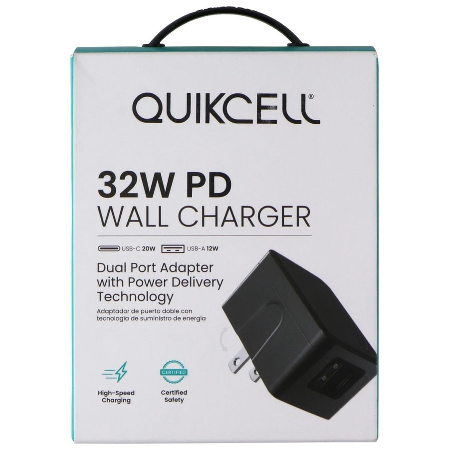 Quikcell 32W Dual Port (USB-C and USB-A) PD Wall Charger - Black Image 1