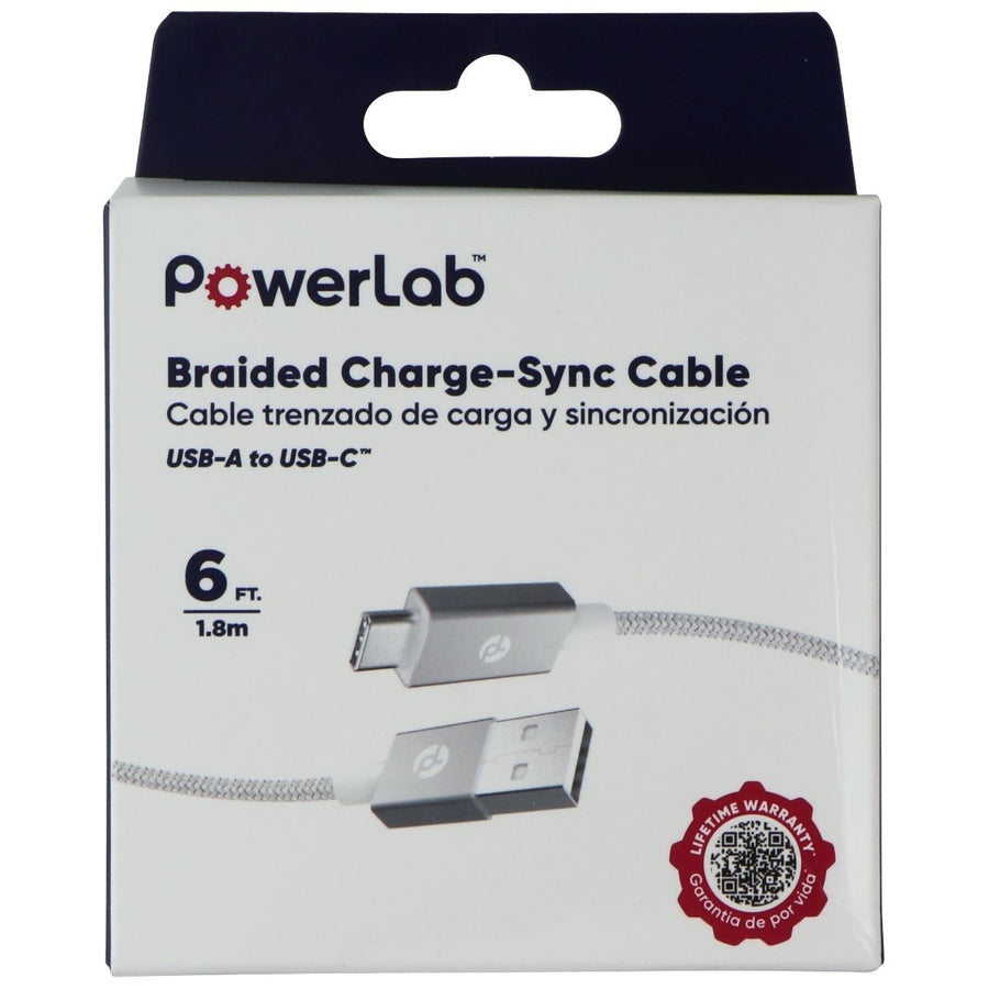 PowerLab 6FT Braided USB to USB-C Charging Cable - White Image 1