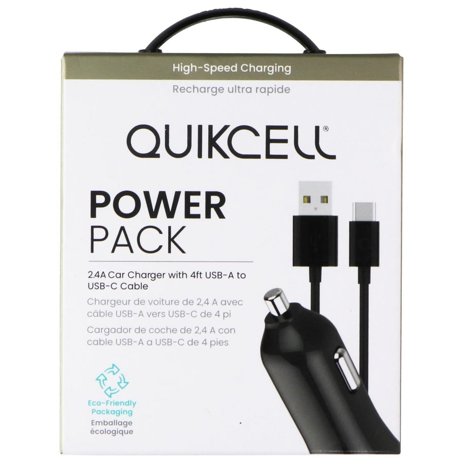 Quikcell Power Pack 2.4A Car Charger with 4ft USB-A to USB-C Cable - Black Image 1