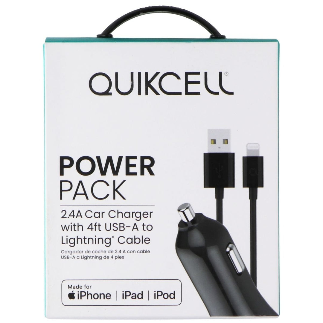 Quikcell 2.4A Car Charger with 4ft USB-A to Lightning 8-Pin Cable - Black Image 1