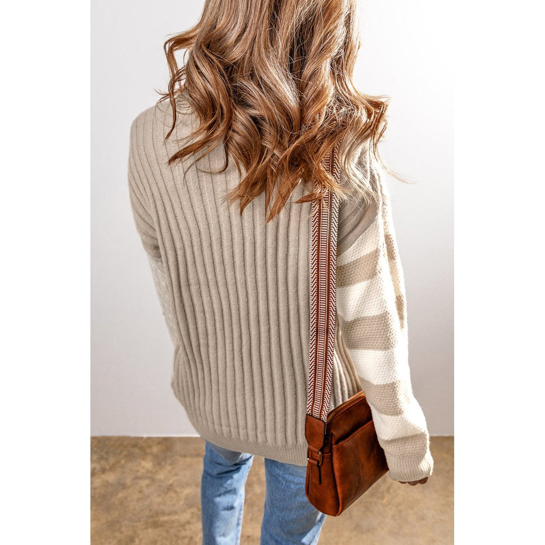 Cable Knit Color Block Crew Neck Sweater Image 2