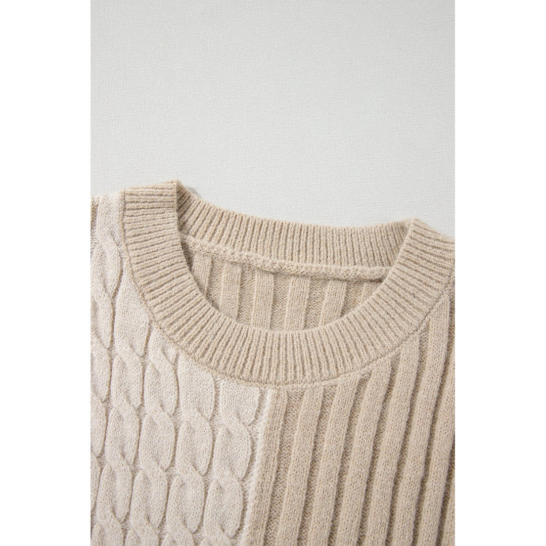 Cable Knit Color Block Crew Neck Sweater Image 8