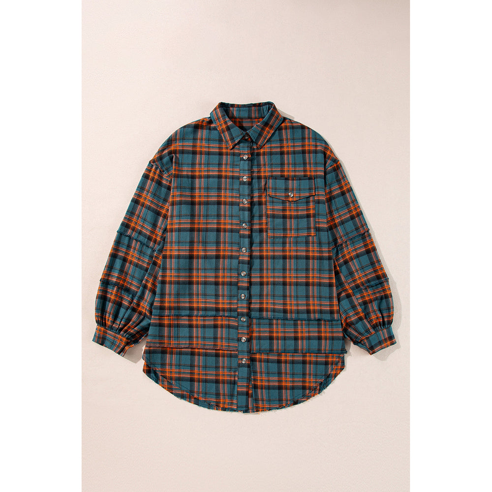 Plaid Long Sleeve Side Split Distressed Shirt Image 2