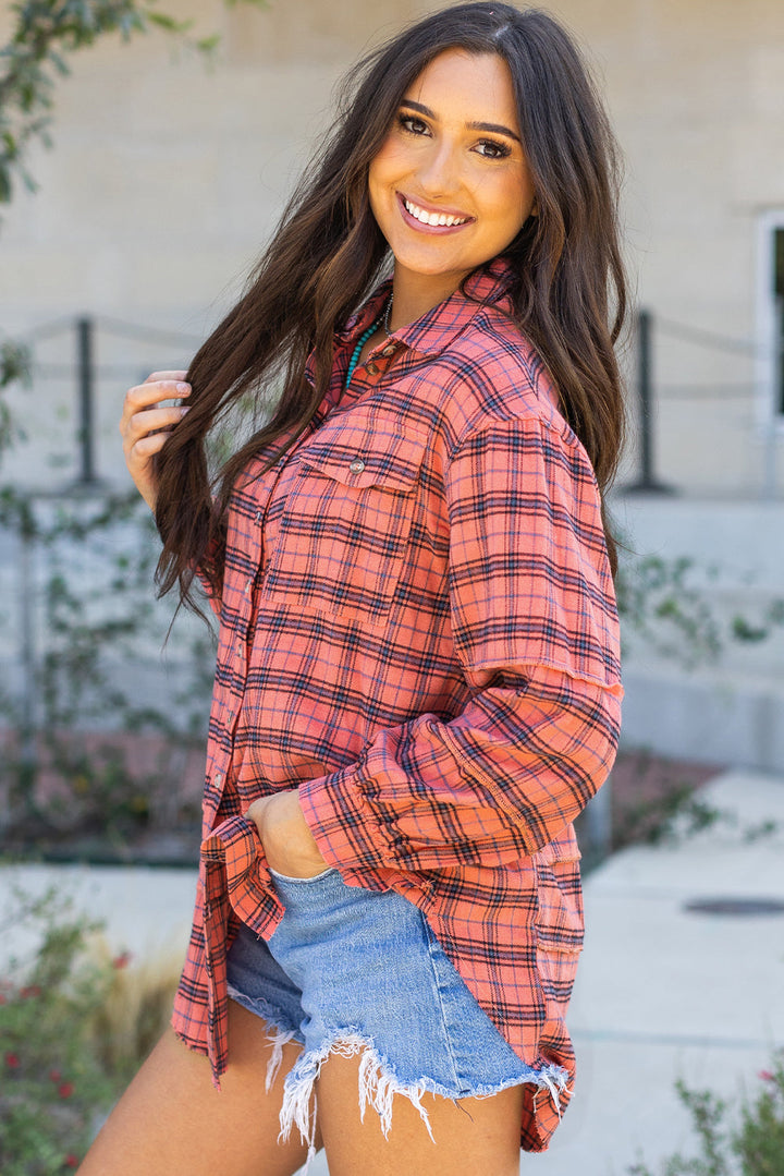 Plaid Long Sleeve Side Split Distressed Shirt Image 4