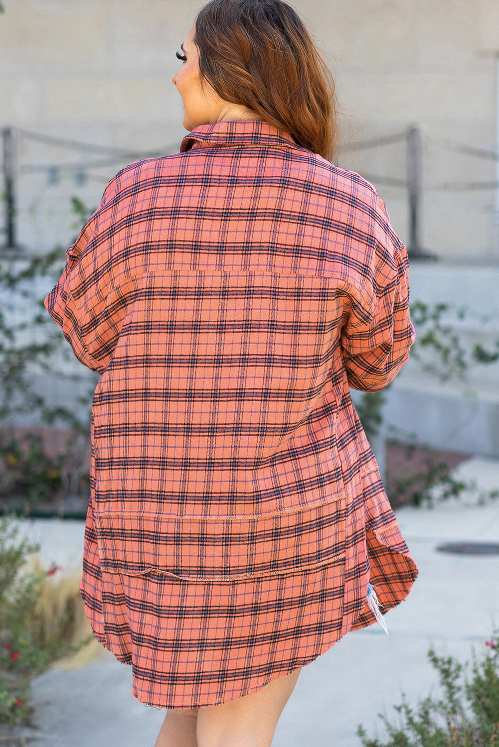 Plaid Long Sleeve Side Split Distressed Shirt Image 6