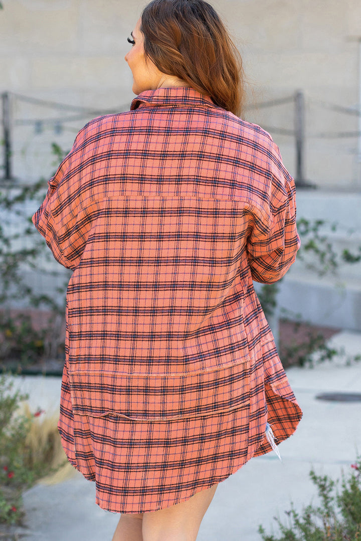 Plaid Long Sleeve Side Split Distressed Shirt Image 6