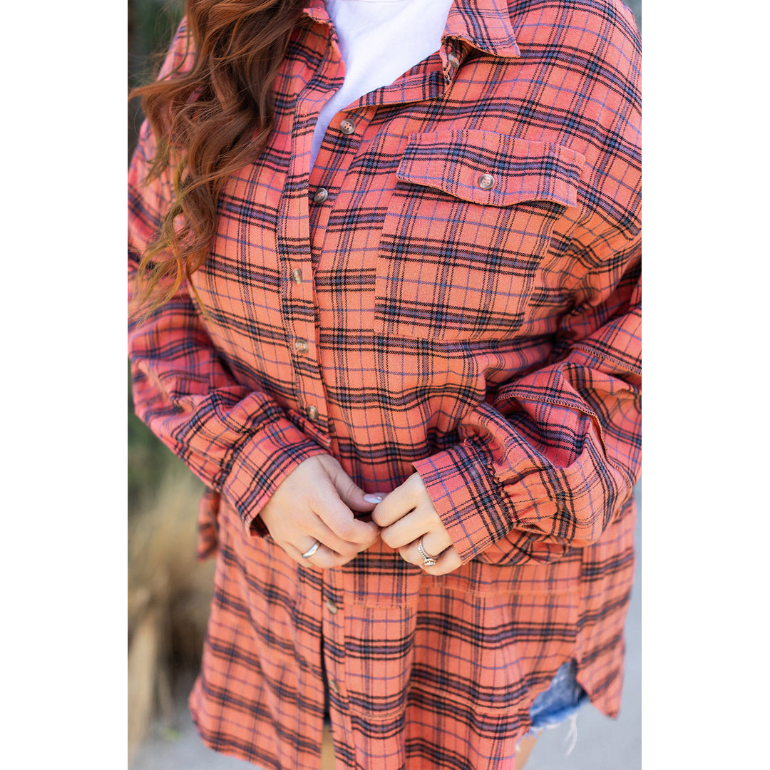 Plaid Long Sleeve Side Split Distressed Shirt Image 12