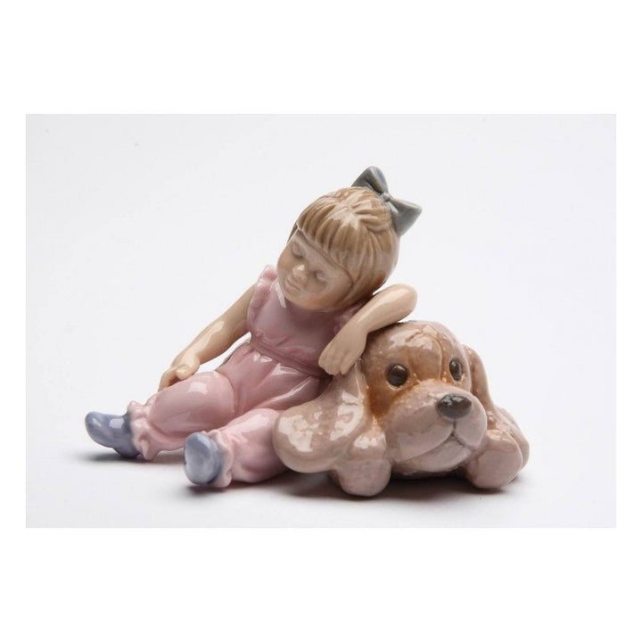 Ceramic Little Girl Sleeping on Dog Figurine  Kids Room Decor Image 3