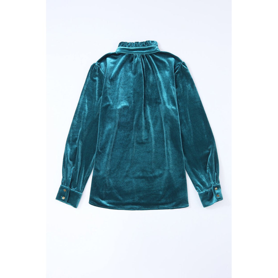 Gwynn Frilled Neck Buttoned Front Velvet Top Image 2