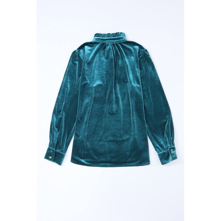 Gwynn Frilled Neck Buttoned Front Velvet Top Image 1