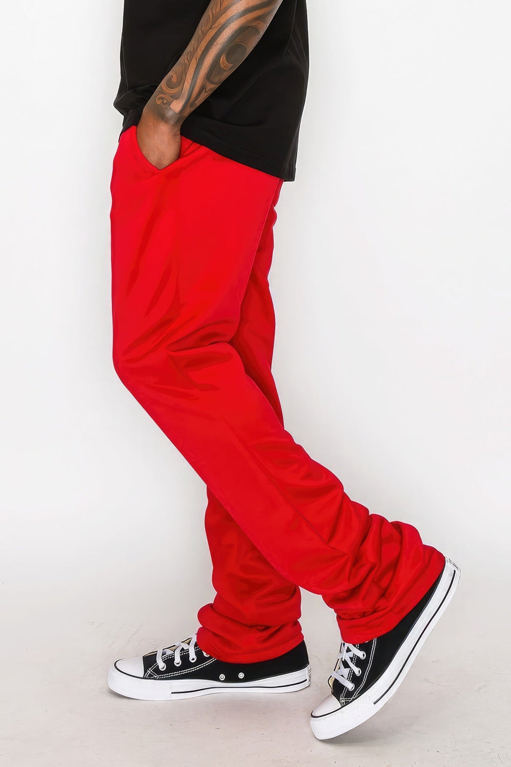 Solid Flare Stacked Track Pants Image 2