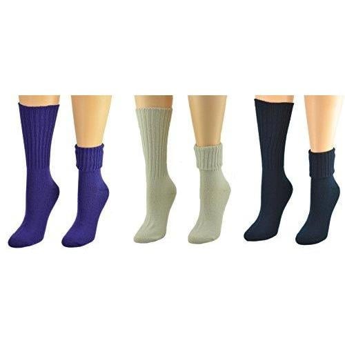 Solid Color Ribbed Crew Turn cuff Soft Acrylic Socks 3 Pair Pack Socks Image 4