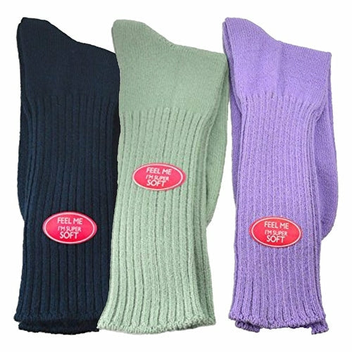 Solid Color Ribbed Crew Turn cuff Soft Acrylic Socks 3 Pair Pack Socks Image 4