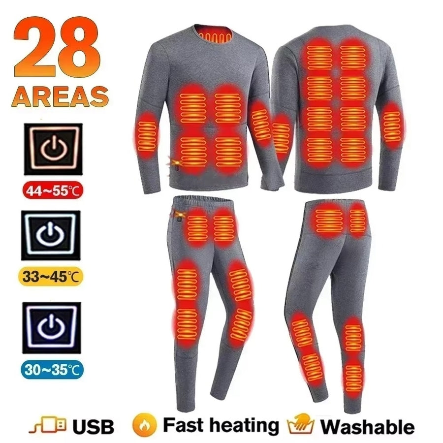 Mens and Womens Heated Thermal Underwear Set - Electric Heating Anti-Cold Winter Sports Base Layer Image 1