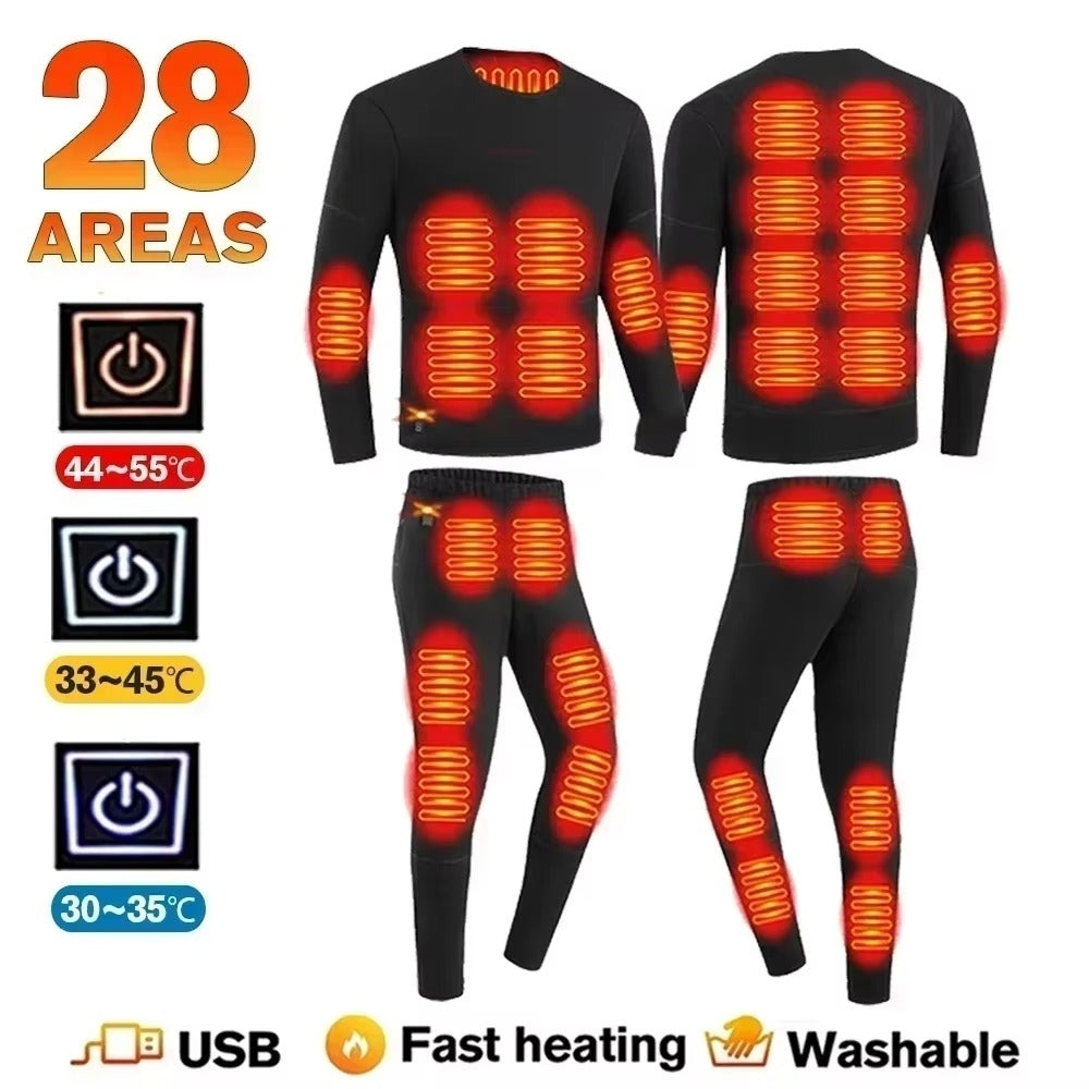 Mens and Womens Heated Thermal Underwear Set - Electric Heating Anti-Cold Winter Sports Base Layer Image 8