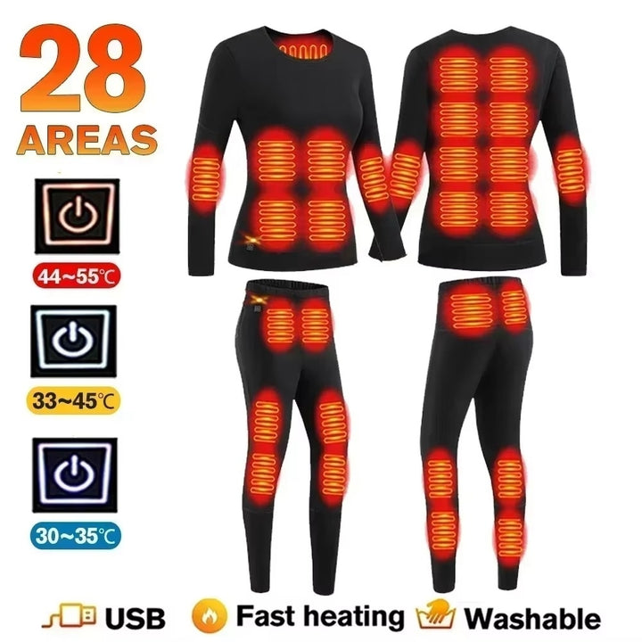 Mens and Womens Heated Thermal Underwear Set - Electric Heating Anti-Cold Winter Sports Base Layer Image 9