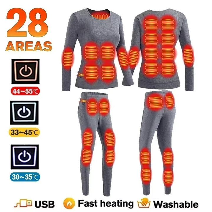 Mens and Womens Heated Thermal Underwear Set - Electric Heating Anti-Cold Winter Sports Base Layer Image 10