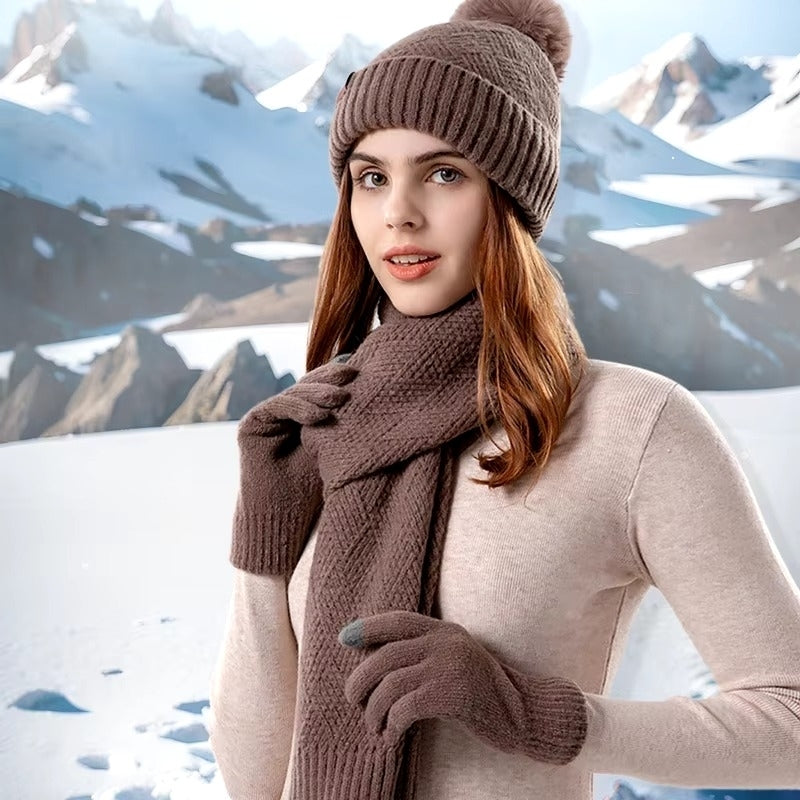 Womens Winter Hat Scarf and Touchscreen Gloves Set Image 1