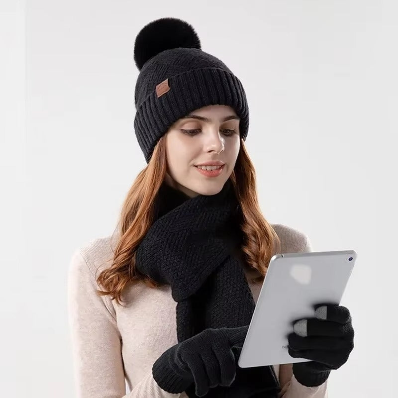 Womens Winter Hat Scarf and Touchscreen Gloves Set Image 3