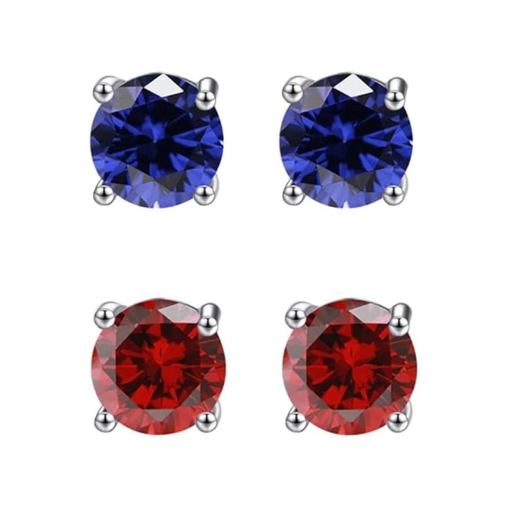 Paris Jewelry 24k White Gold 2Ct Created Blue Sapphire and Ruby 2 Pairs Round Stud Earrings Plated Image 1