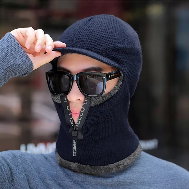 Mens Winter Wool Hat with Ear Protection - Thick Knit Windproof Cap and Scarf Set for Outdoors Image 3