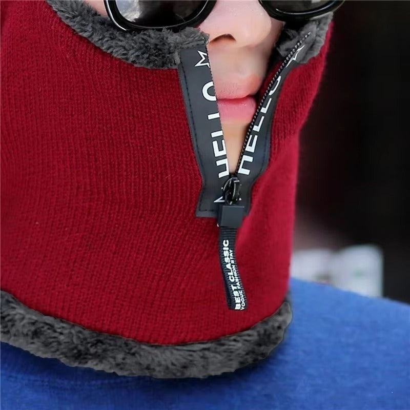 Mens Winter Wool Hat with Ear Protection - Thick Knit Windproof Cap and Scarf Set for Outdoors Image 4