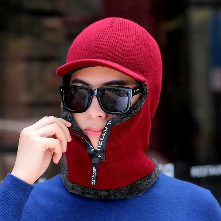 Mens Winter Wool Hat with Ear Protection - Thick Knit Windproof Cap and Scarf Set for Outdoors Image 7