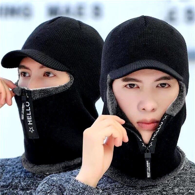 Mens Winter Wool Hat with Ear Protection - Thick Knit Windproof Cap and Scarf Set for Outdoors Image 12