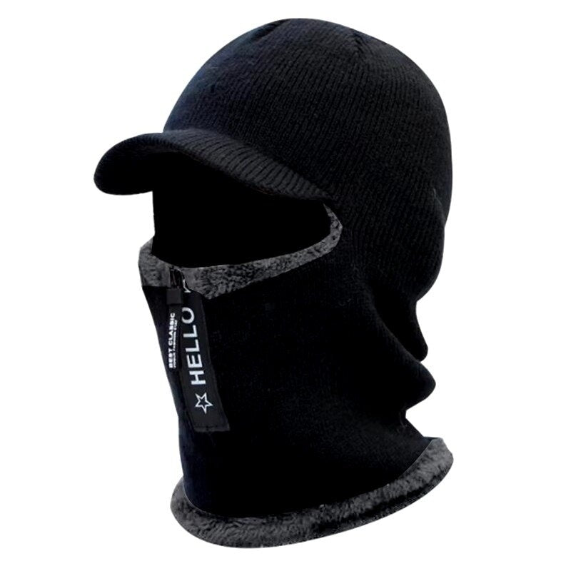 Mens Winter Wool Hat with Ear Protection - Thick Knit Windproof Cap and Scarf Set for Outdoors Image 1