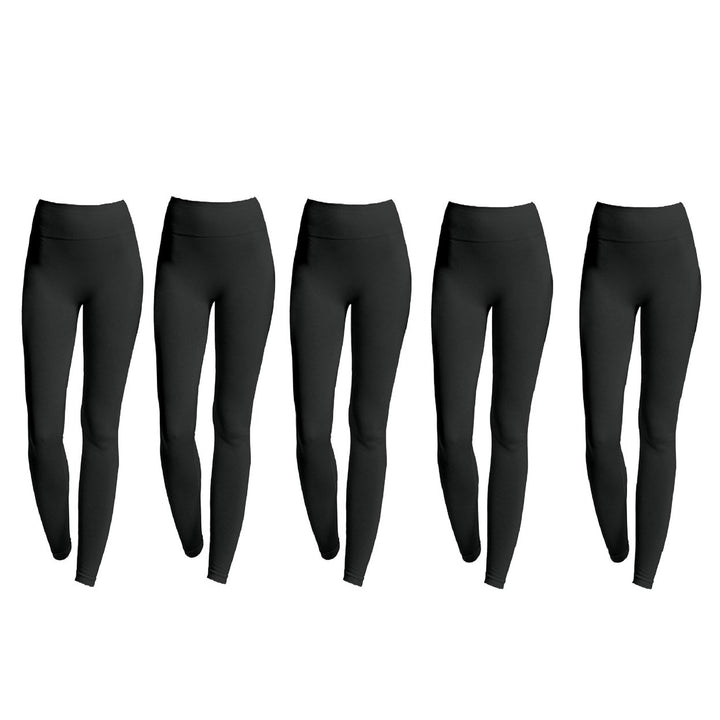 5-Piece Womens Ultra-Soft High-Waist Fleece-Lined Leggings Cozy Winter Warmth and Comfort Image 1