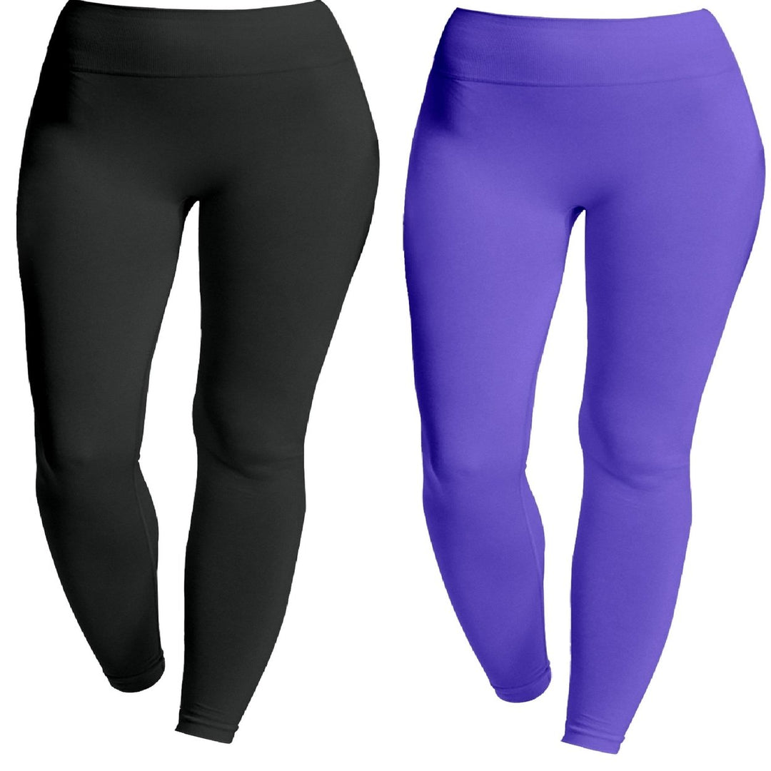 2-Piece Womens Ultra-Soft High-Waist Fleece-Lined Leggings Cozy Winter Warmth and Comfort Image 1