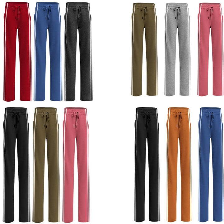 1-Piece Womens Solid and Striped Sweatpants Comfy with Elastic Waist and Side Pockets Image 2