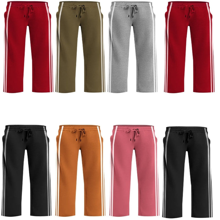 1-Piece Womens Solid and Striped Sweatpants Comfy with Elastic Waist and Side Pockets Image 3