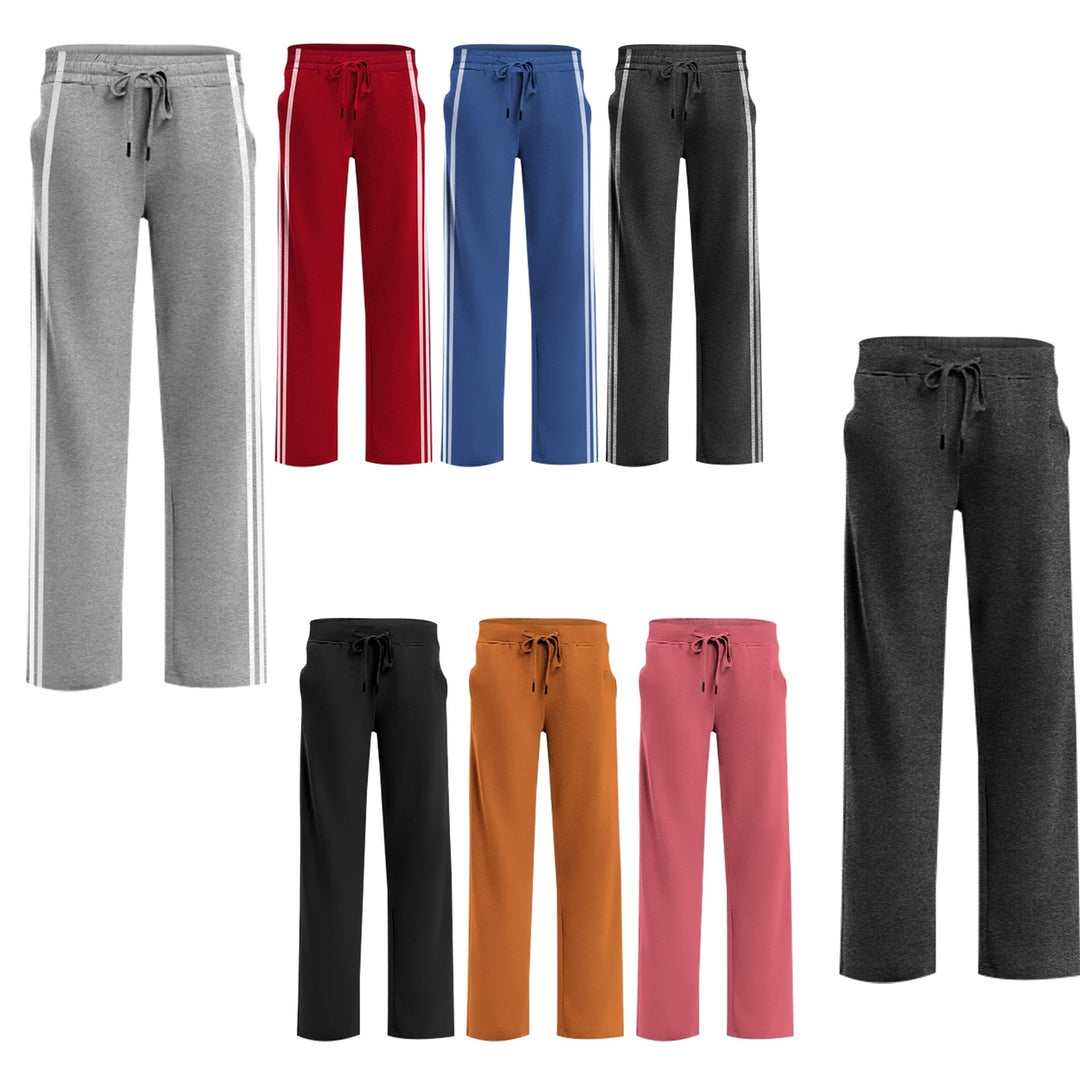 2-Piece Womens Solid and Striped Sweatpants Comfy with Elastic Waist and Side Pockets Image 4