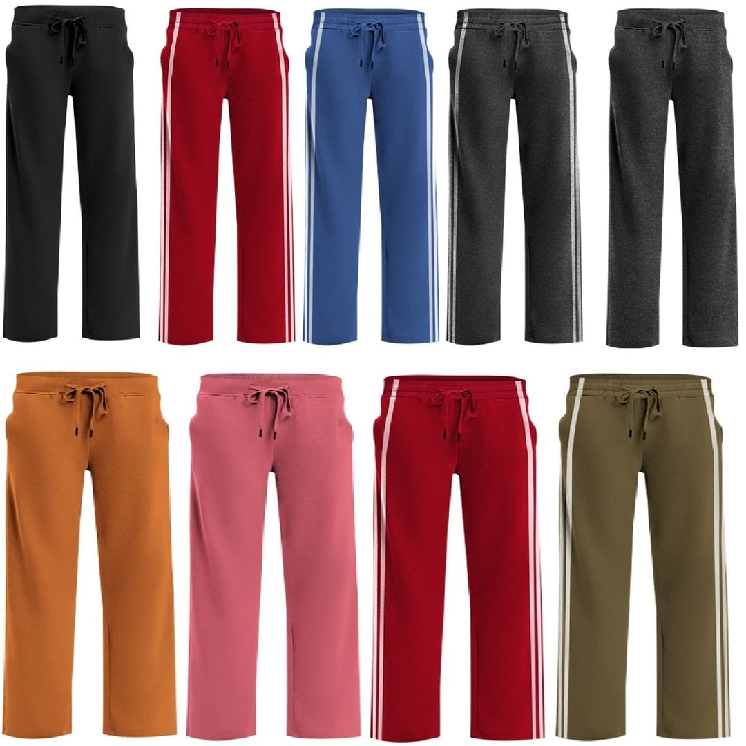 1-Piece Womens Solid and Striped Sweatpants Comfy with Elastic Waist and Side Pockets Image 4