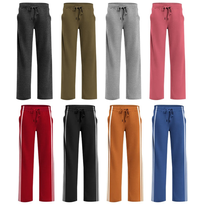 2-Piece Womens Solid and Striped Sweatpants Comfy with Elastic Waist and Side Pockets Image 1