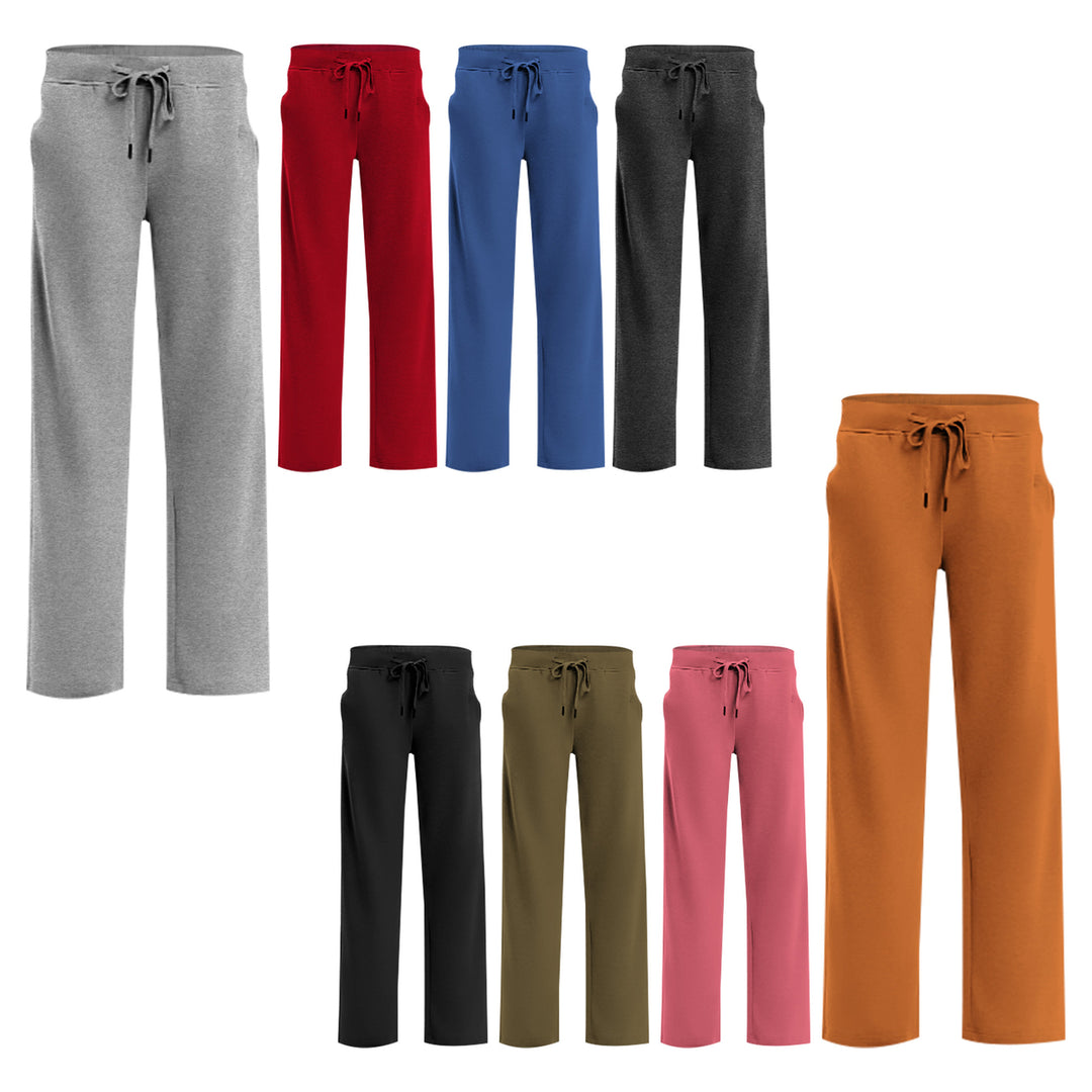 4-Piece Womens Solid and Striped Sweatpants Comfy with Elastic Waist and Side Pockets Image 8