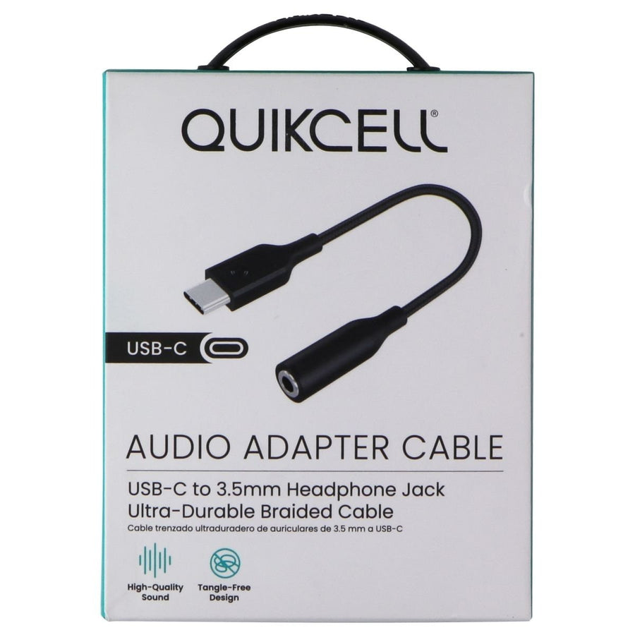 Quikcell Braided Audio Adapter Cable USB-C to 3.5mm Headphone Jack - Black Image 1