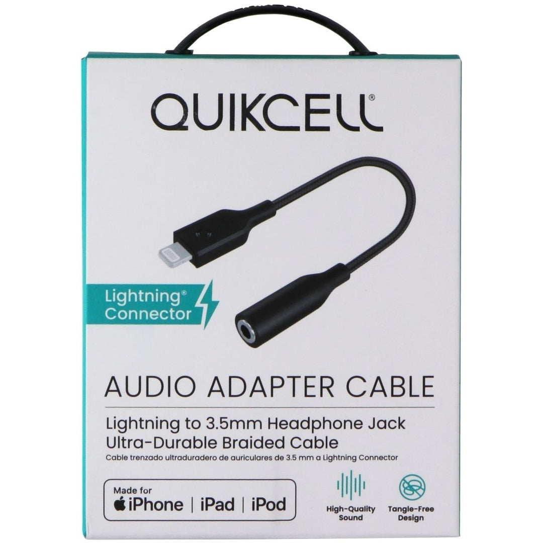 Quikcell Braided Audio Adapter Cable 8-Pin to 3.5mm Headphone Jack - Black Image 1