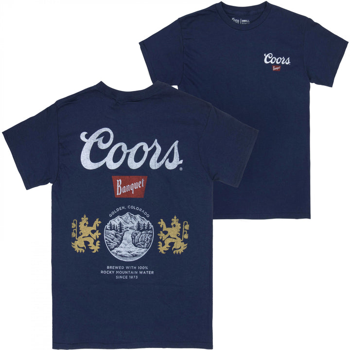 Coors Banquet Can Logo Front and Back Print Navy T-Shirt Image 1