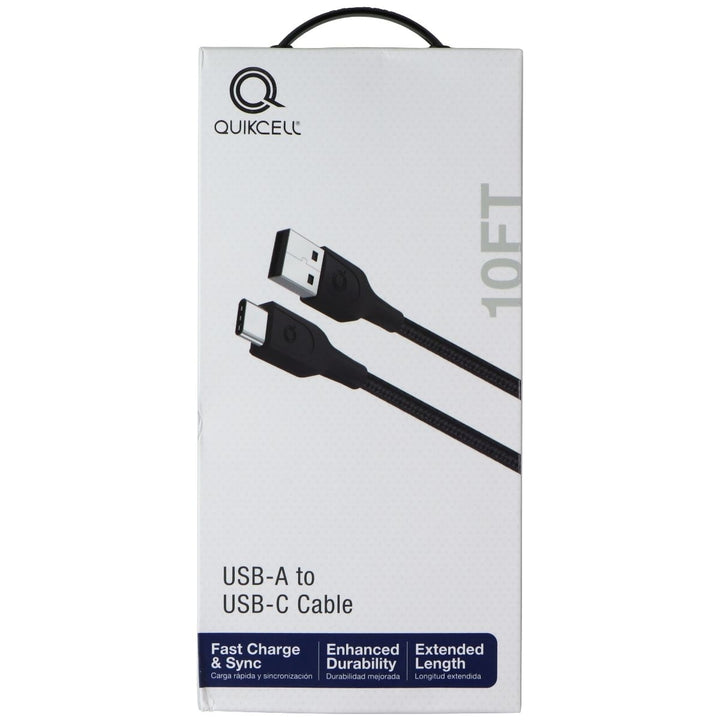 Quikcell 10FT Braided USB-A to USB-C Cable - Black Image 1