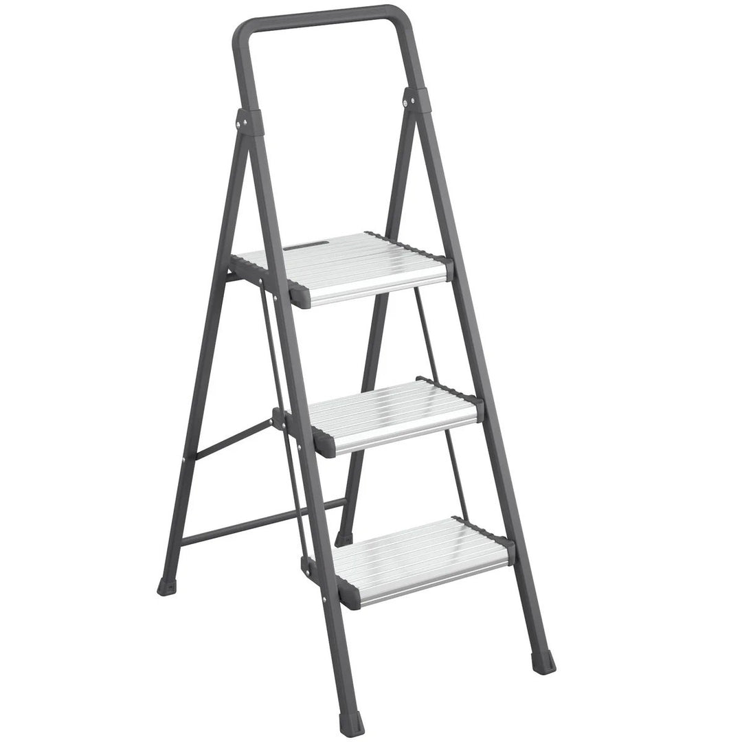 Cosco Euro 3-Step Folding Step Stool Steel Frame with Aluminum Steps Gray Image 4